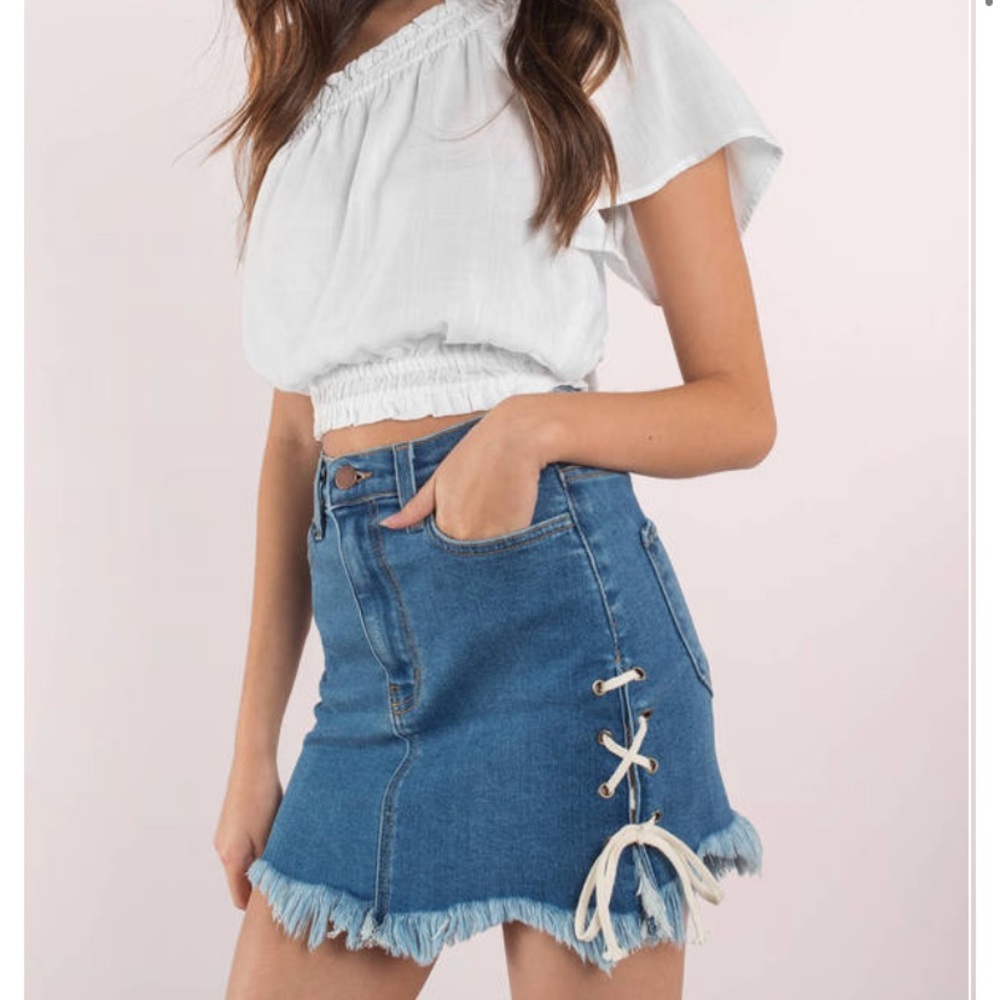 Denim Skirt With Side Ties - Picture 1 of 7